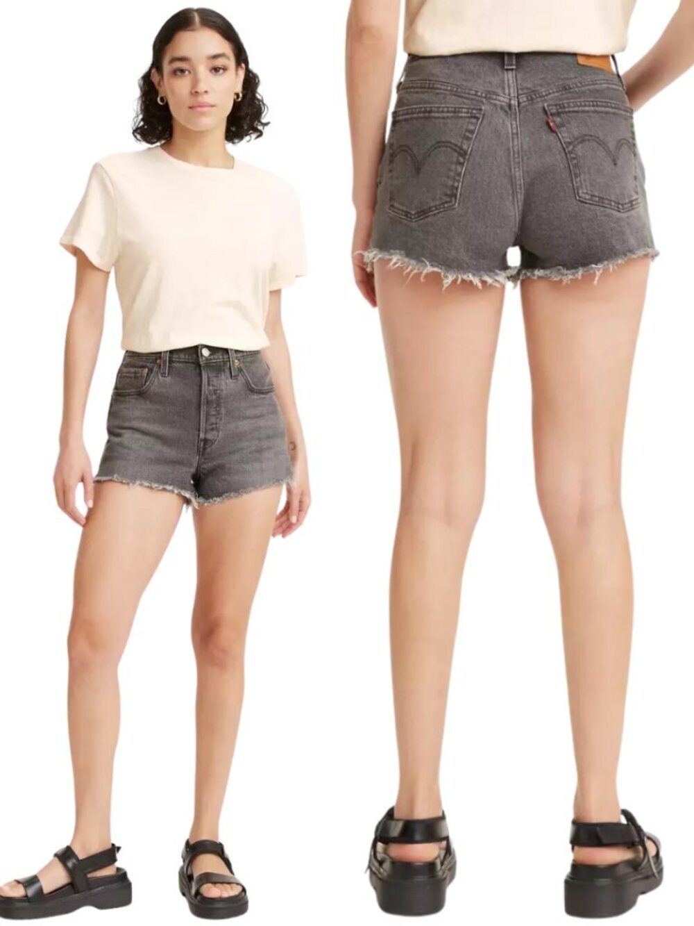 Levi's 501 Original Fit High Rise Denim Shorts Women's 24 Black Festival Raw Hem